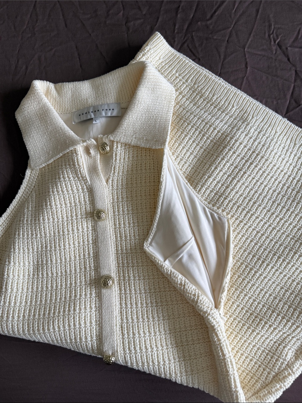 Endless Rose Cream Sleeveless Button-Front Knit Mini Dress - Picture 3 of 3